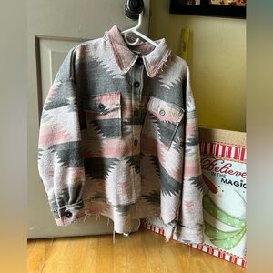 LA MIEL Pink and Gray Aztec Jacket